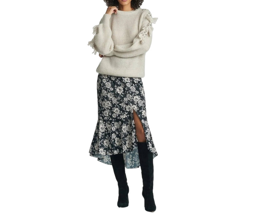 NWT Sachin & Babi High Low Black White Floral Peony Lori Midi Skirt Sz M